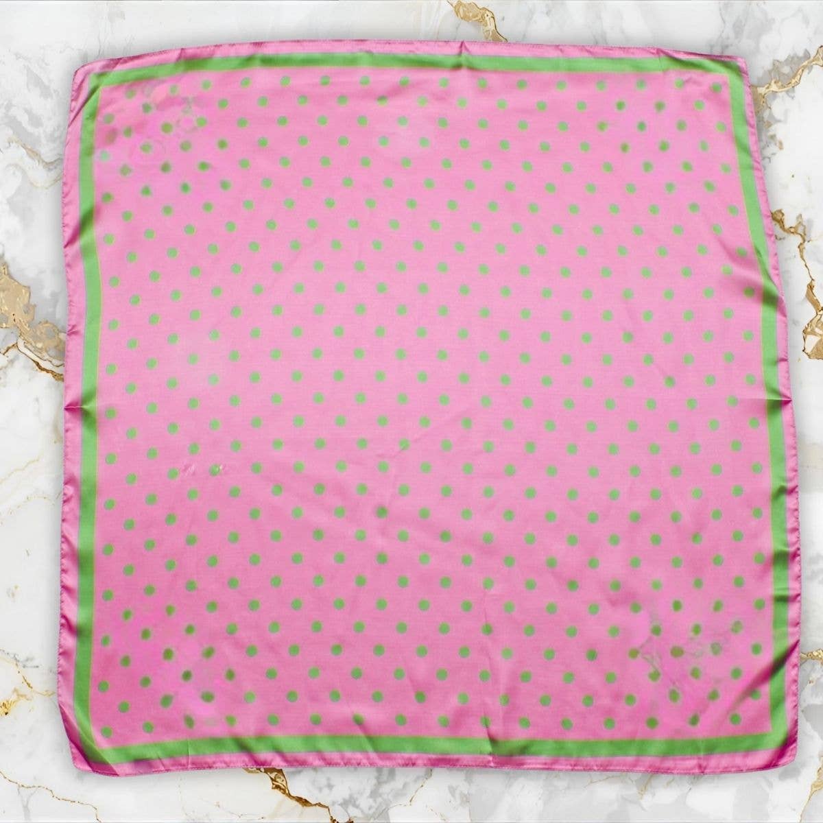 Pink and Green Polka Dot Silky Square Scarf AKA: Color: Pink