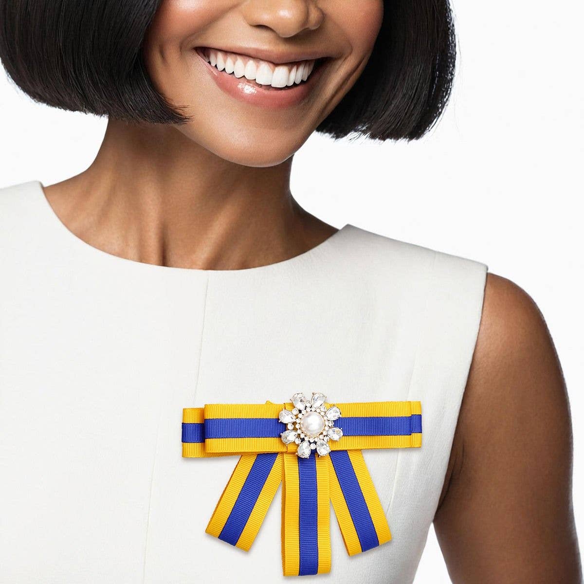 SGRHO Sorority Blue Gold Bow Tie Style Brooch: Gold