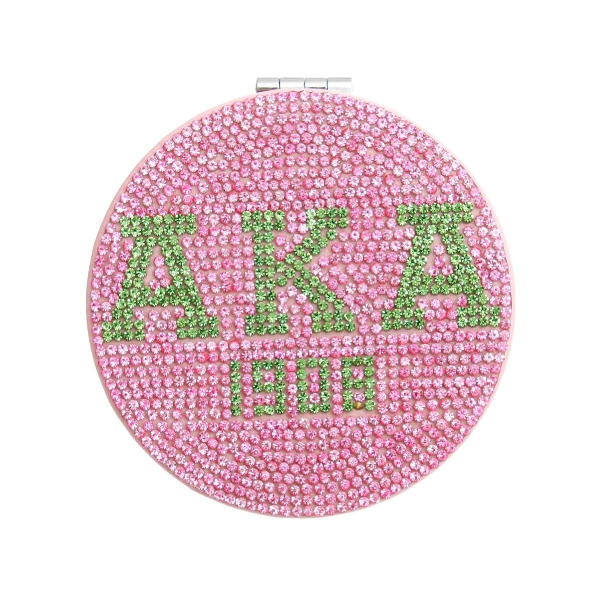 AKA Sorority Pink Bling Mirror Compact: Pink and Green