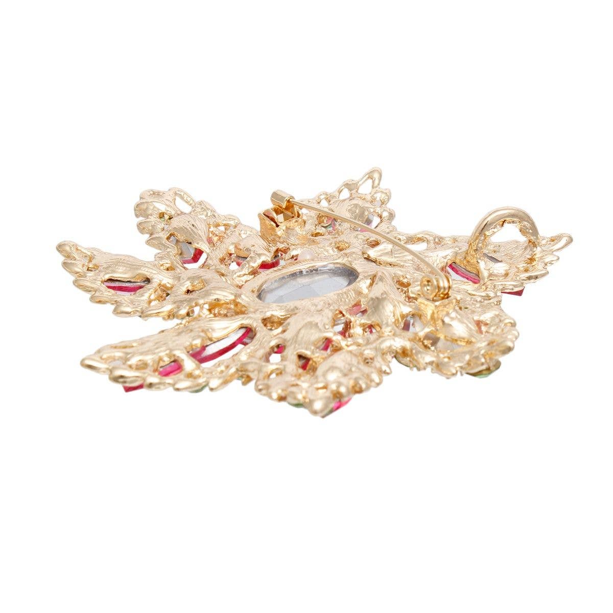 AKA Pointed Flower Pink Green Crystal Brooch: Pink and Green