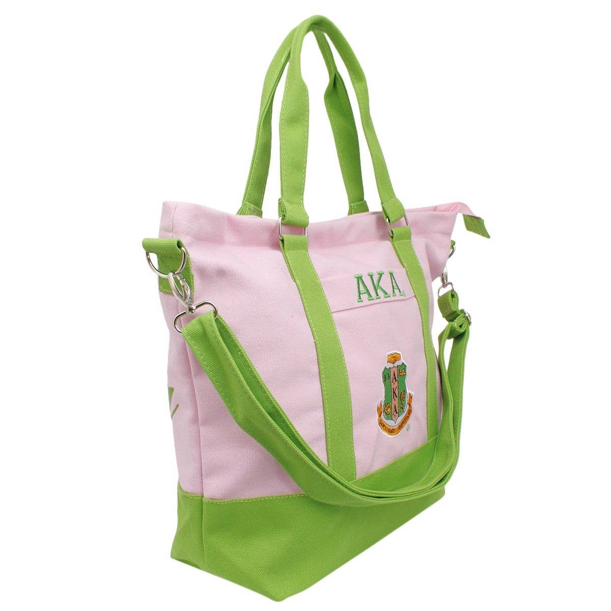 AKA Sorority Thick Pink Canvas Embroidered Tote: Pink /