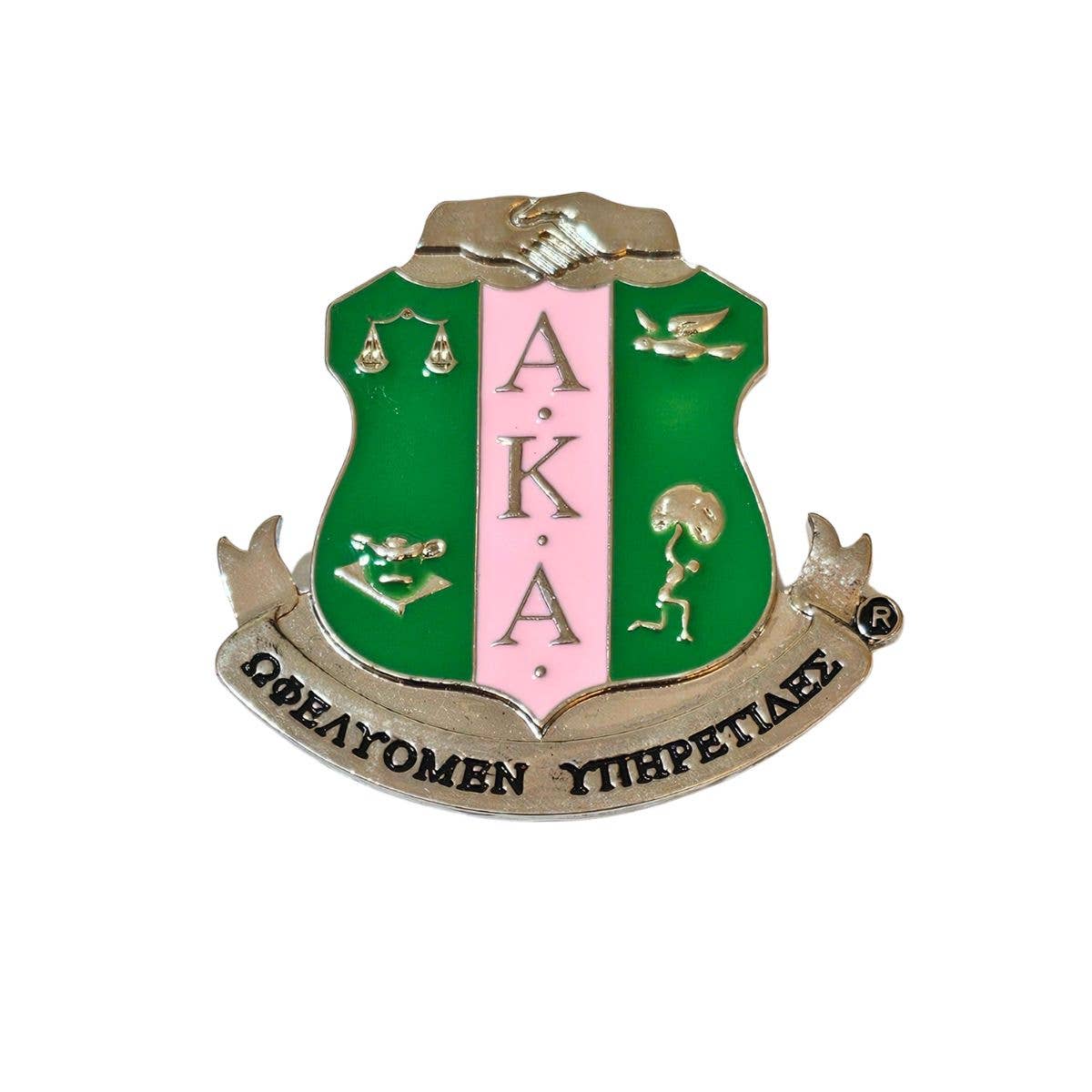 Pink Green Sorority Shield Brooch: Pink and Green