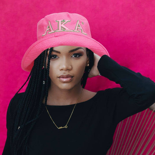 AKA Sorority Pink Mesh Embroidered Bucket Hat: Color: Pink