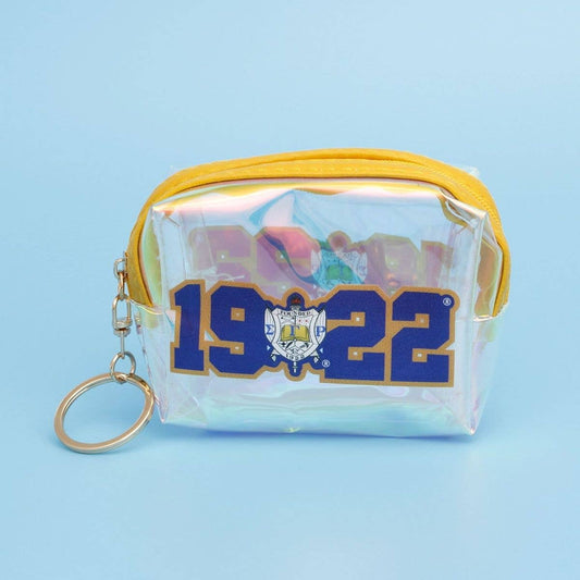 SGRHO Sorority Iridescent Zipper Pouch Keychain: Gold and Blue
