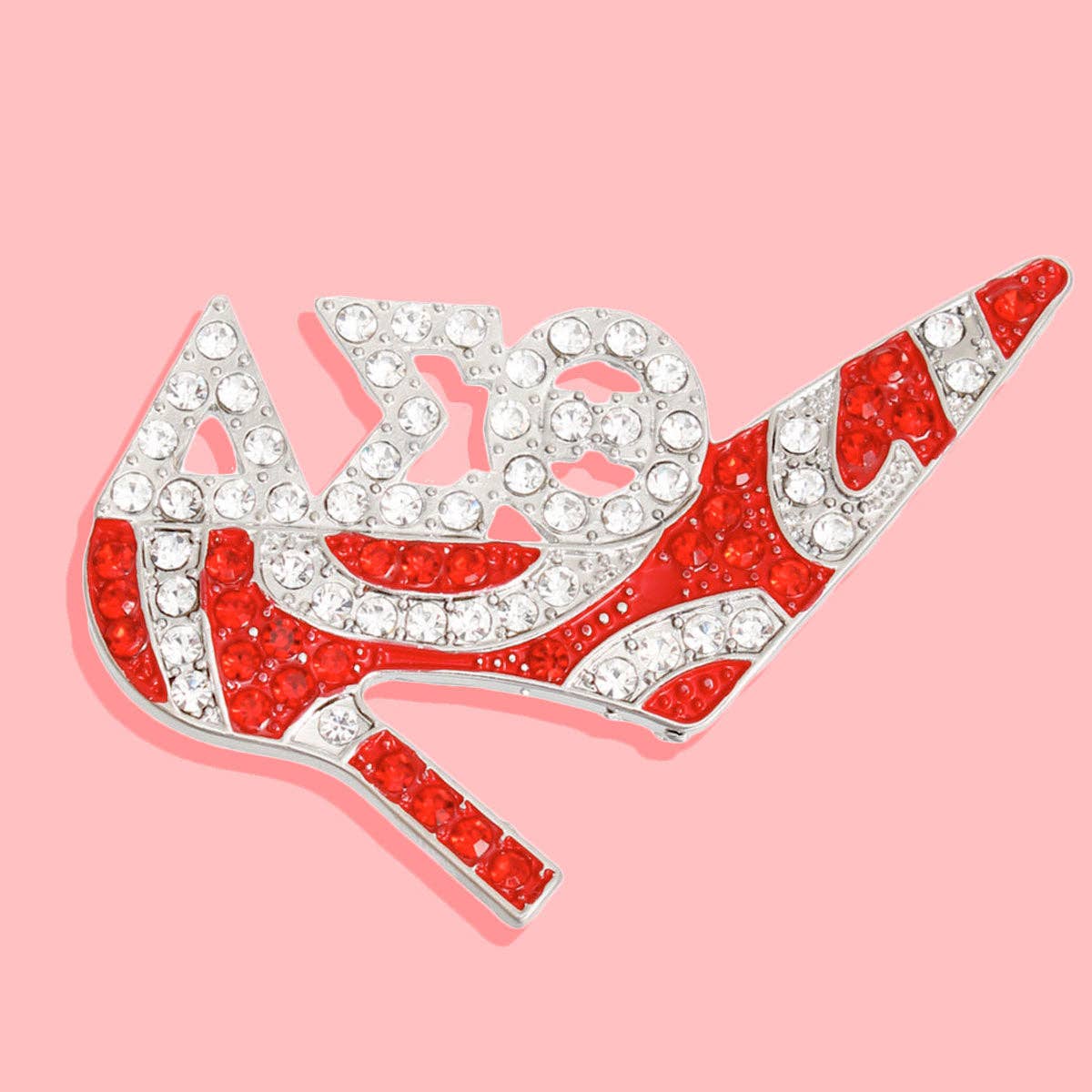 Brooch Delta Sigma Sorority Heel Pin for Women: Red and White