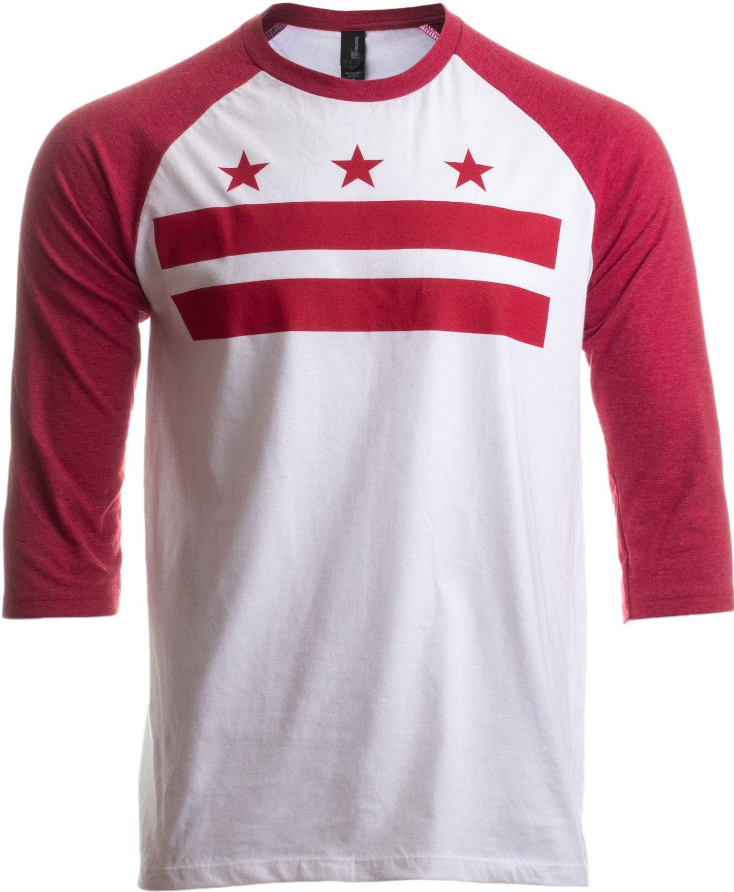 Washington DC Flag Capitol Raglan Baseball T-Shirt: Vintage Scarlet & White