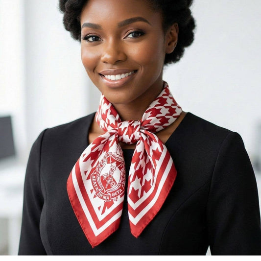 DST Red White Houndstooth Square Sorority Scarf: Color: Red and White