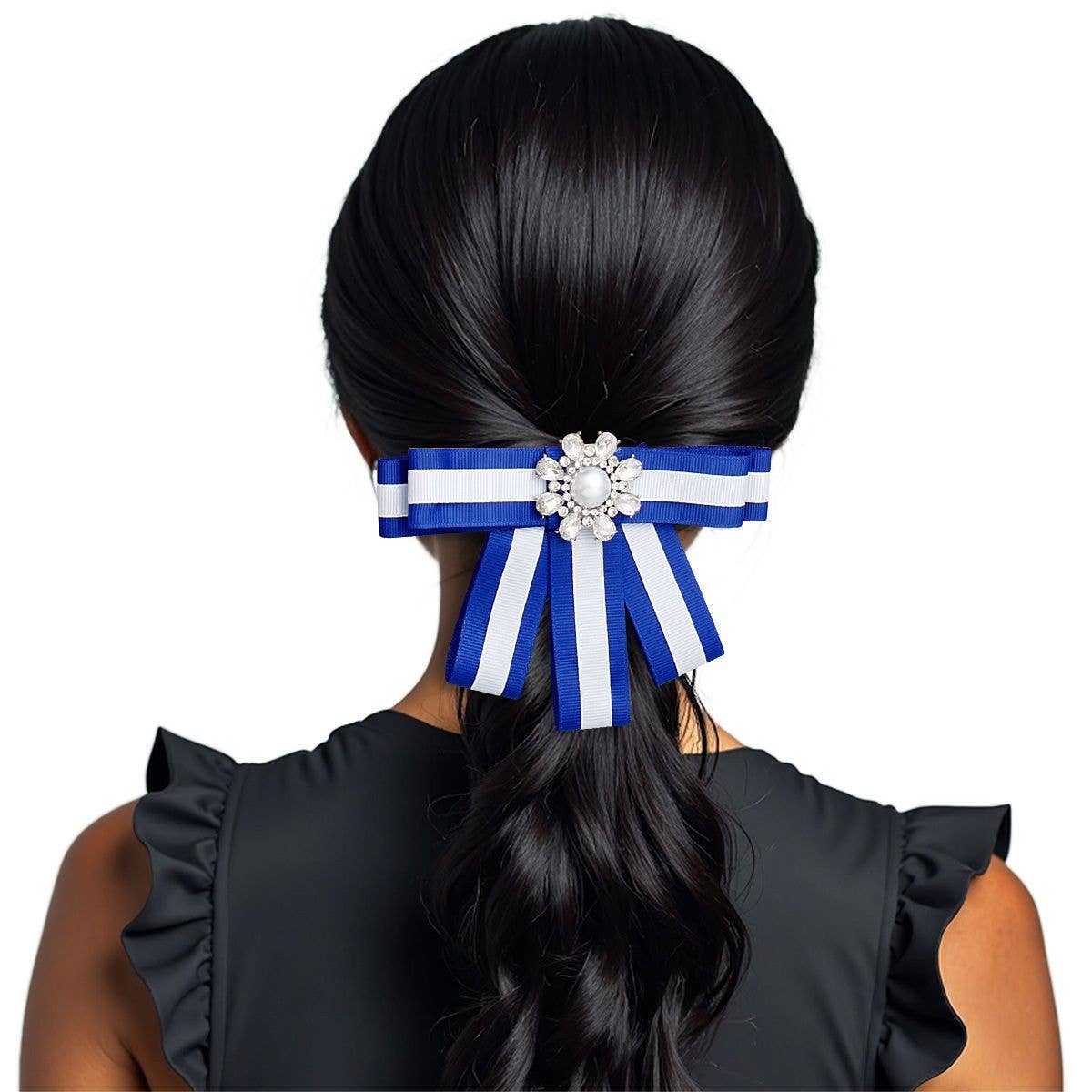ZPB Sorority Blue White Bow Tie Style Brooch: Blue and White
