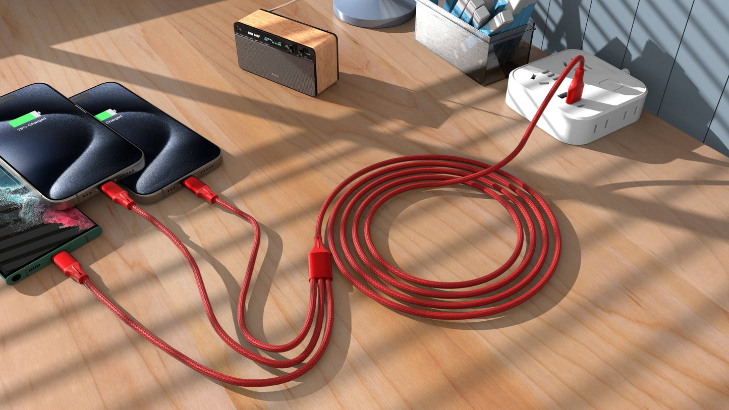 3-in-1 Cable For IPhone/Ipad & Android Devices - Retail Pack: Red