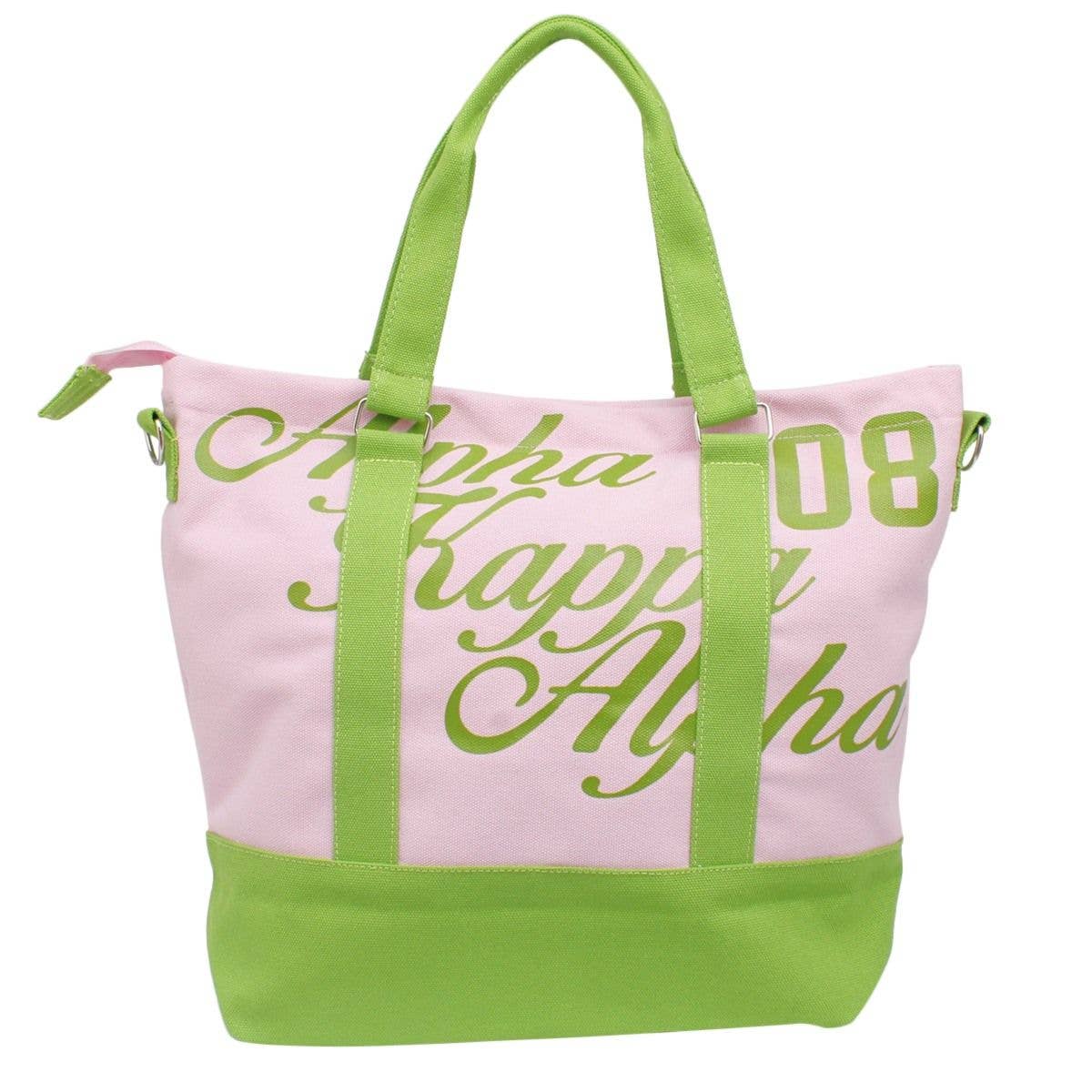 AKA Sorority Thick Pink Canvas Embroidered Tote: Pink /