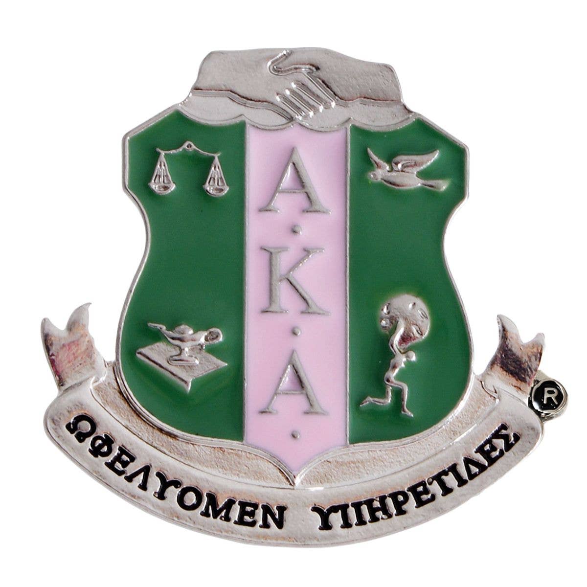 Pink Green Sorority Shield Brooch: Pink and Green