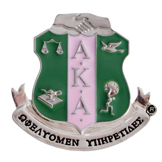 Pink Green Sorority Shield Brooch: Pink and Green