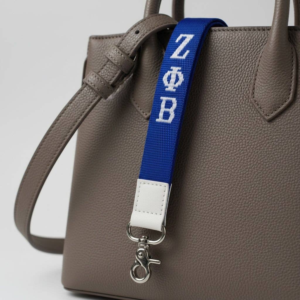 ZPB Blue Canvas Embroidered Wristlet Strap Clip: Color: Blue and White