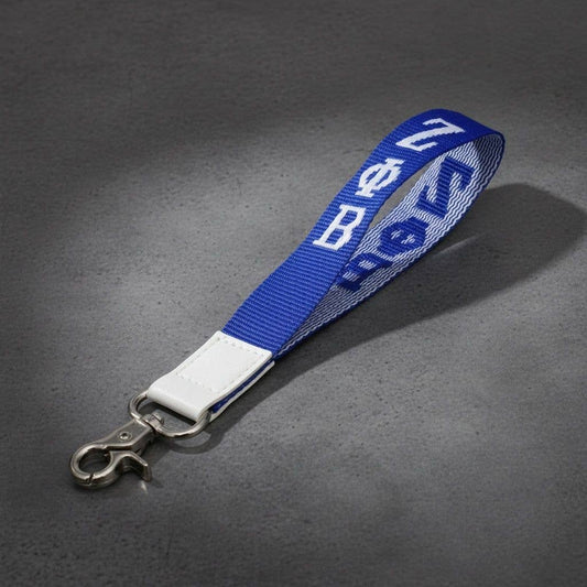 ZPB Blue Canvas Embroidered Wristlet Strap Clip: Color: Blue and White