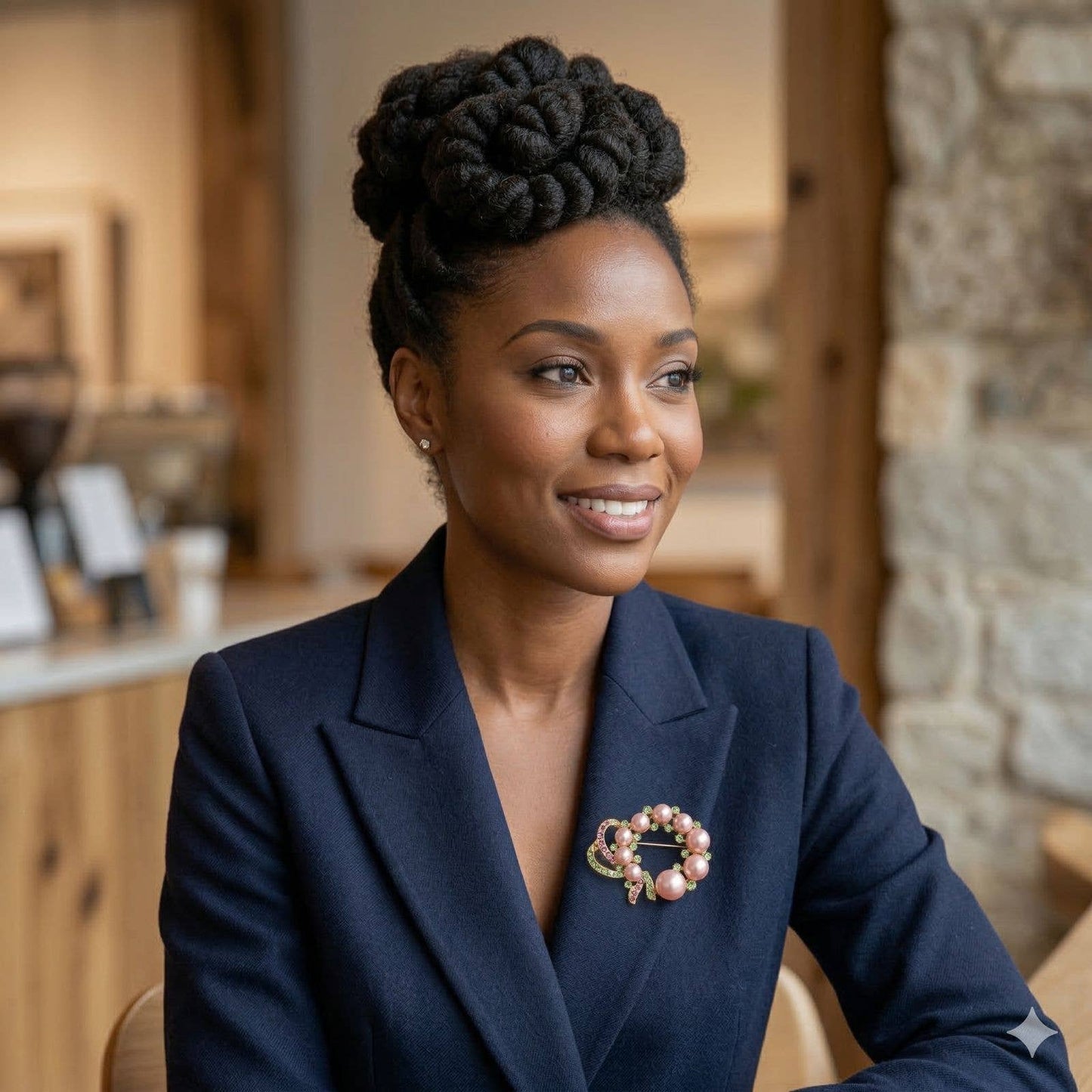 AKA Pink Pearl Wreath and Rhinestone Ribbon Brooch: Color: Pink and Green