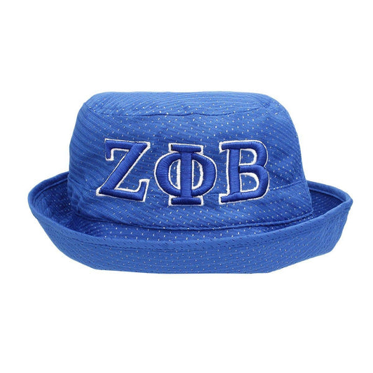 ZPB Sorority Blue Mesh Embroidered Bucket Hat: Color: Blue