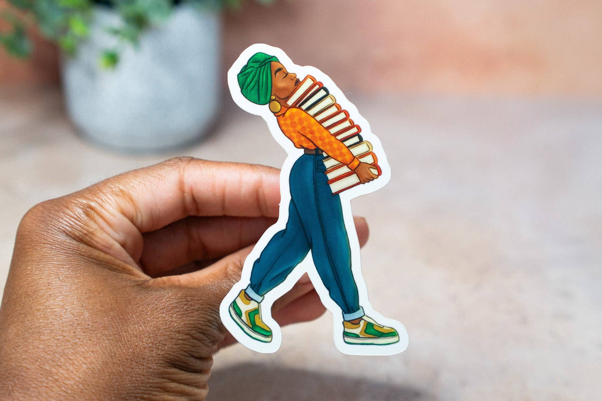 Black Girl Book Stacks Die Cut Sticker