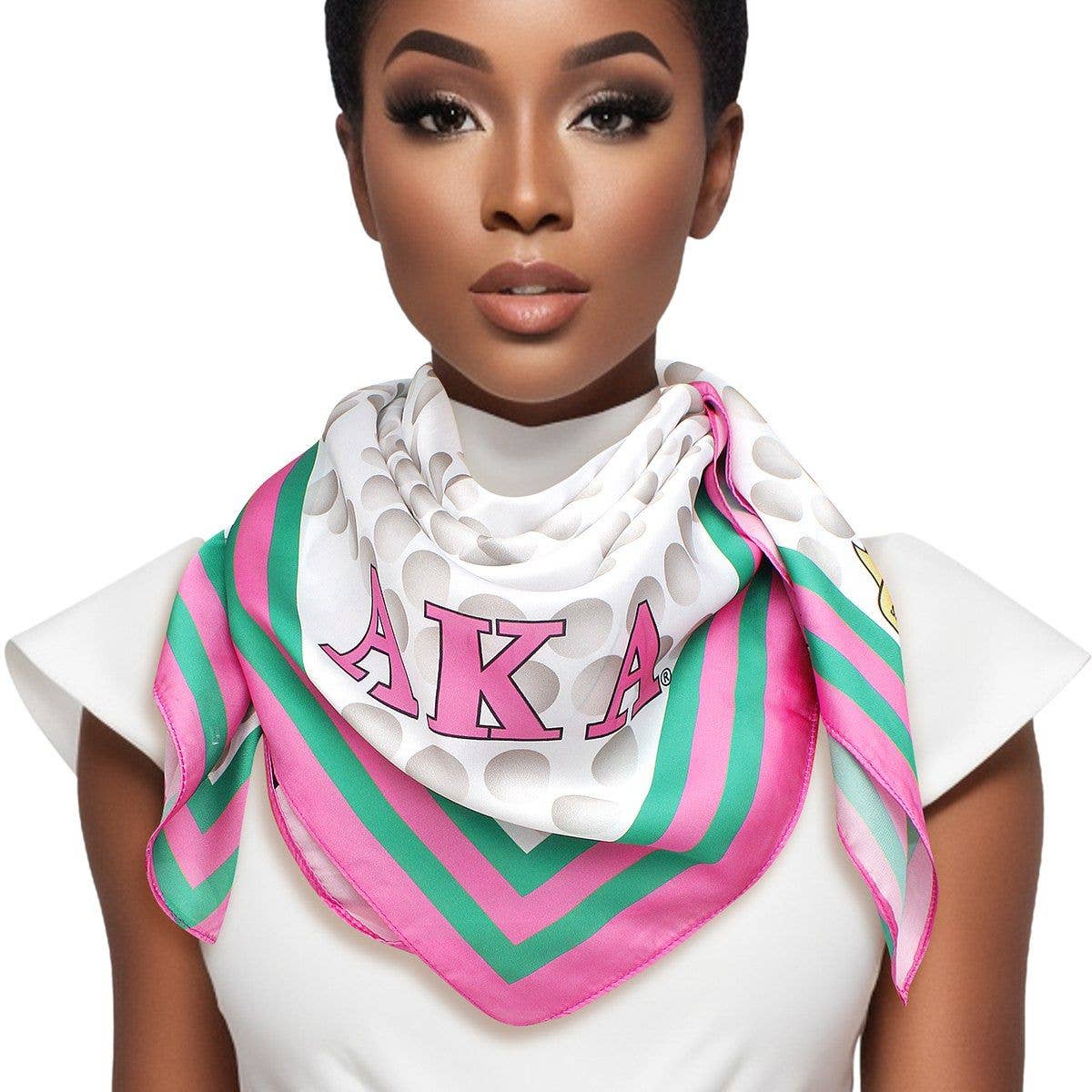 AKA Sorority Pearl Print Square Scarf for Women: Pink and Green