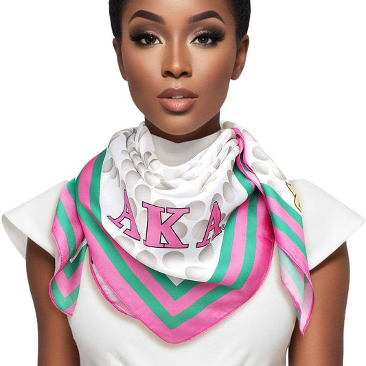 AKA Sorority Pearl Print Square Scarf for Women: Pink and Green