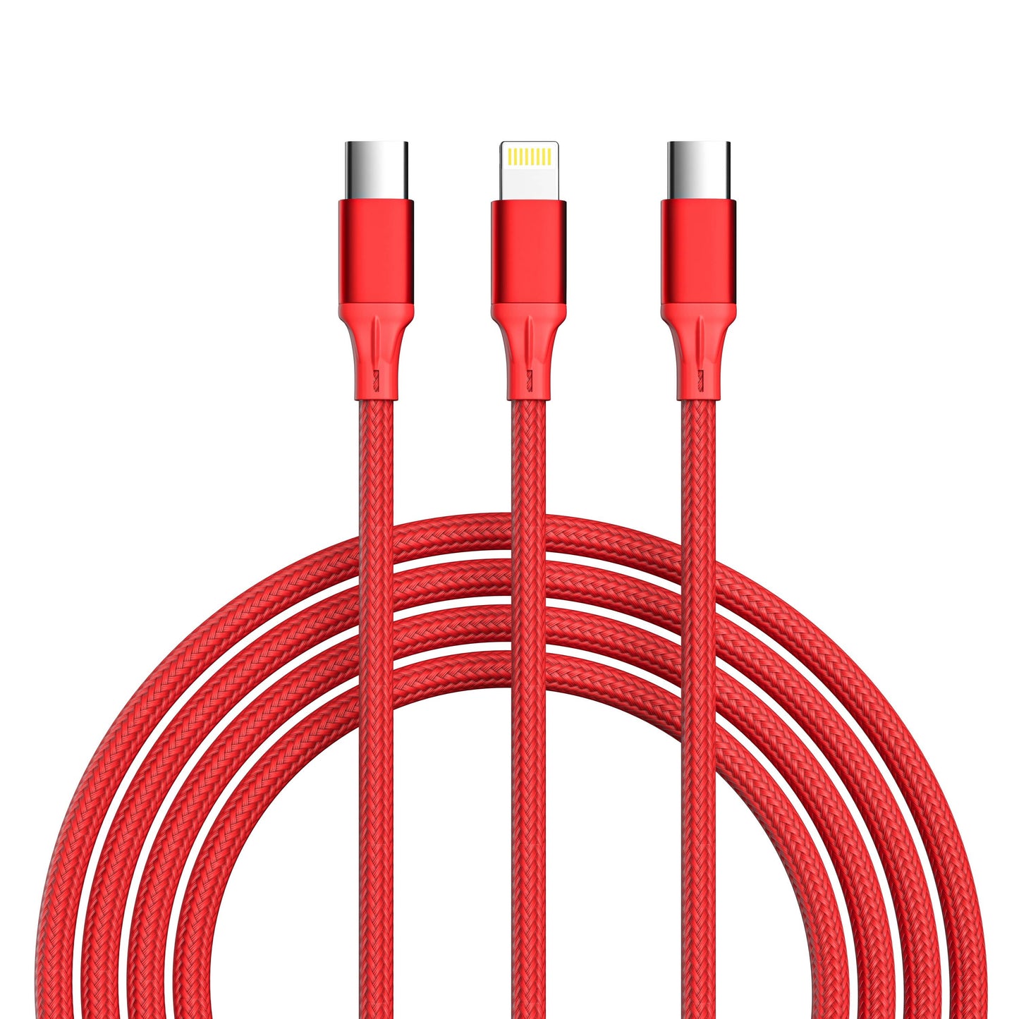 3-in-1 Cable For IPhone/Ipad & Android Devices - Retail Pack: Red