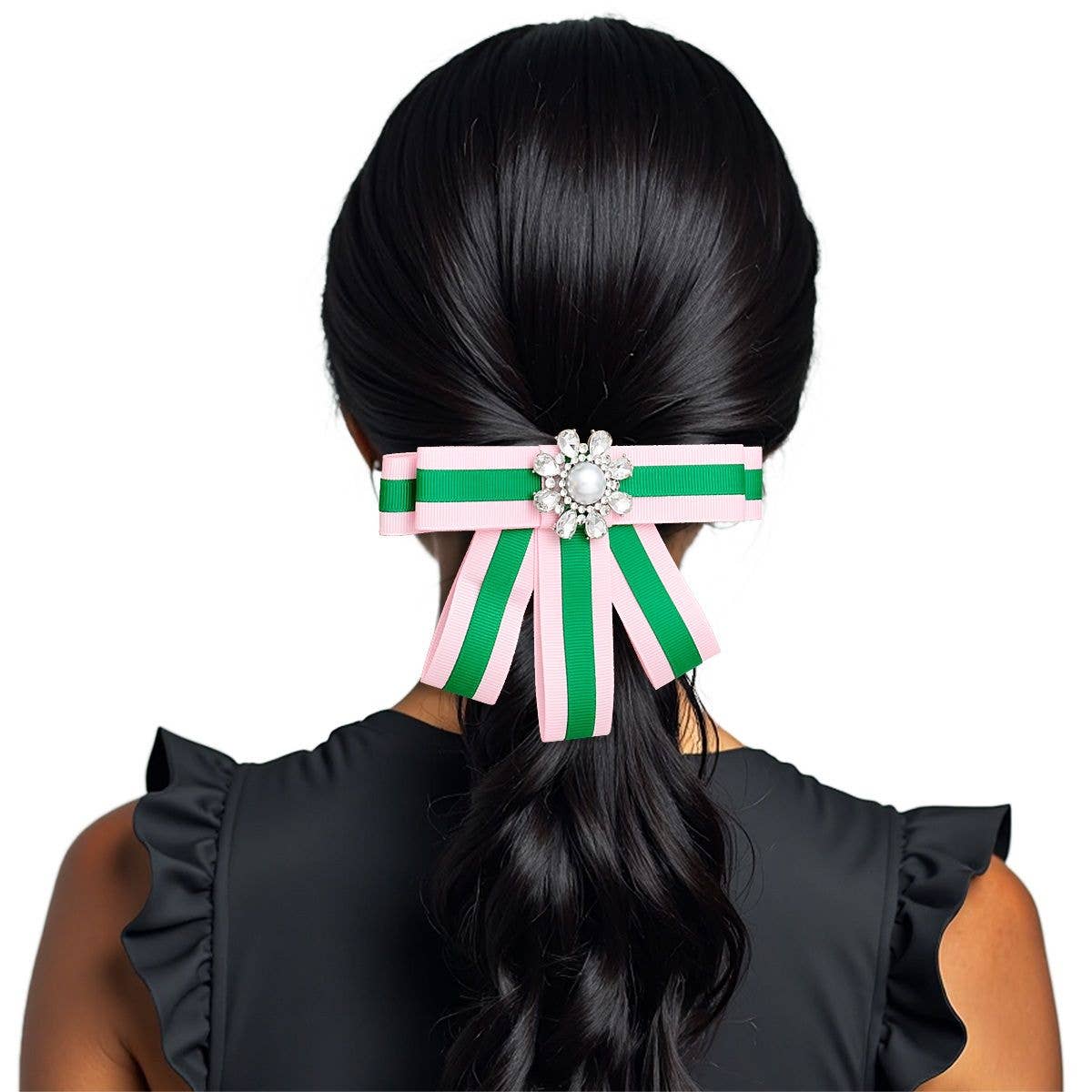 AKA Sorority Pink Green Bow Tie Style Brooch: Pink and Green