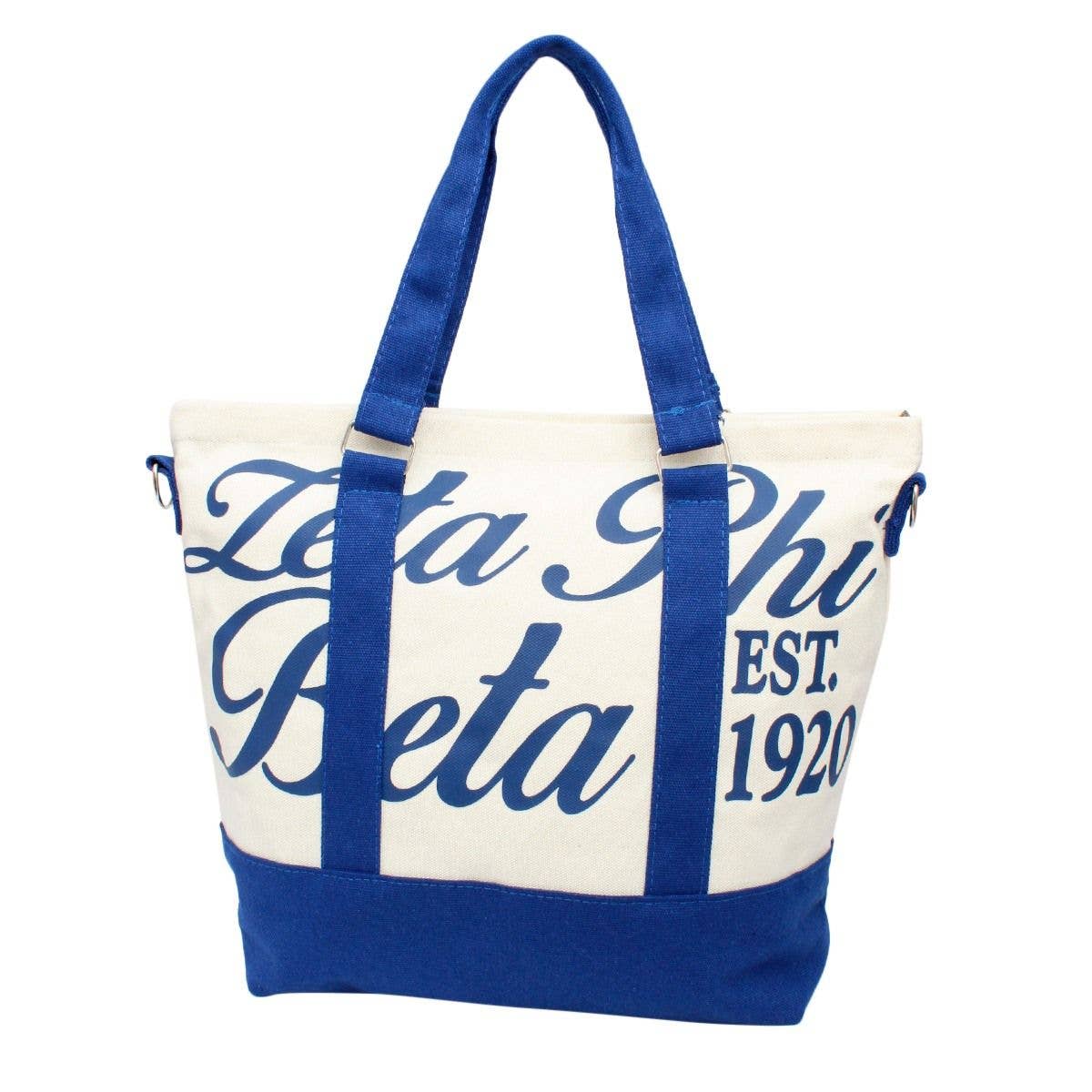 ZPB Sorority Thick Canvas Embroidered Tote Bag: Blue /