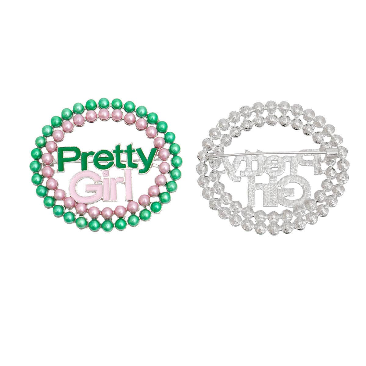 AKA Sorority Pink Green Pearl Pretty Girl Brooch: Pink and Green