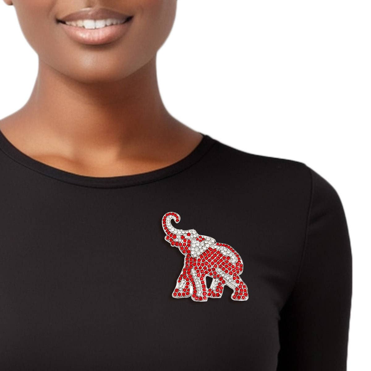 DST Sorority Silver and Red Full Elephant Brooch: Red and White