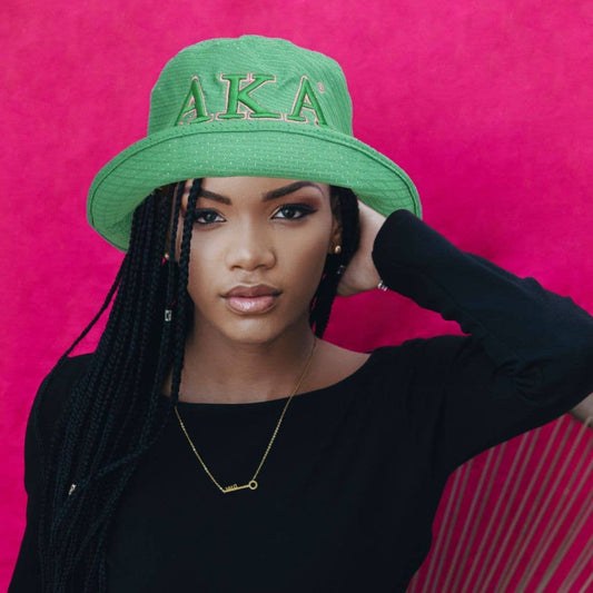 AKA Sorority Green Mesh Embroidered Bucket Hat: Color: Green
