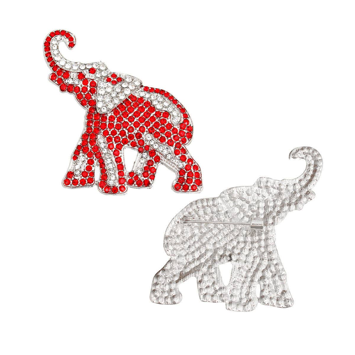 DST Sorority Silver and Red Full Elephant Brooch: Red and White