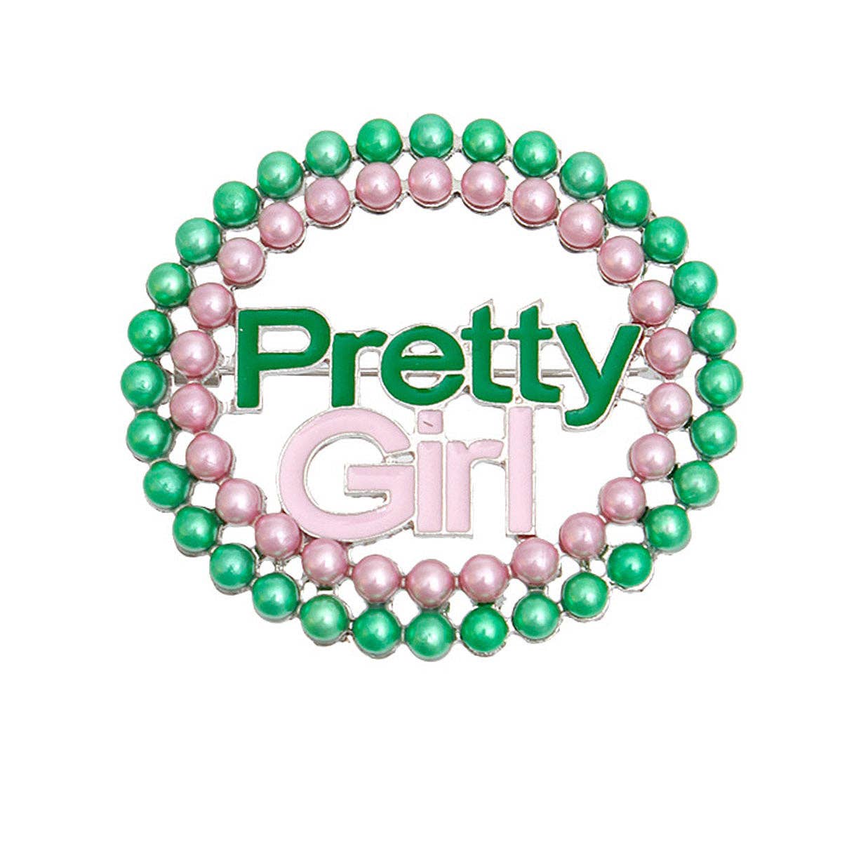 AKA Sorority Pink Green Pearl Pretty Girl Brooch: Pink and Green