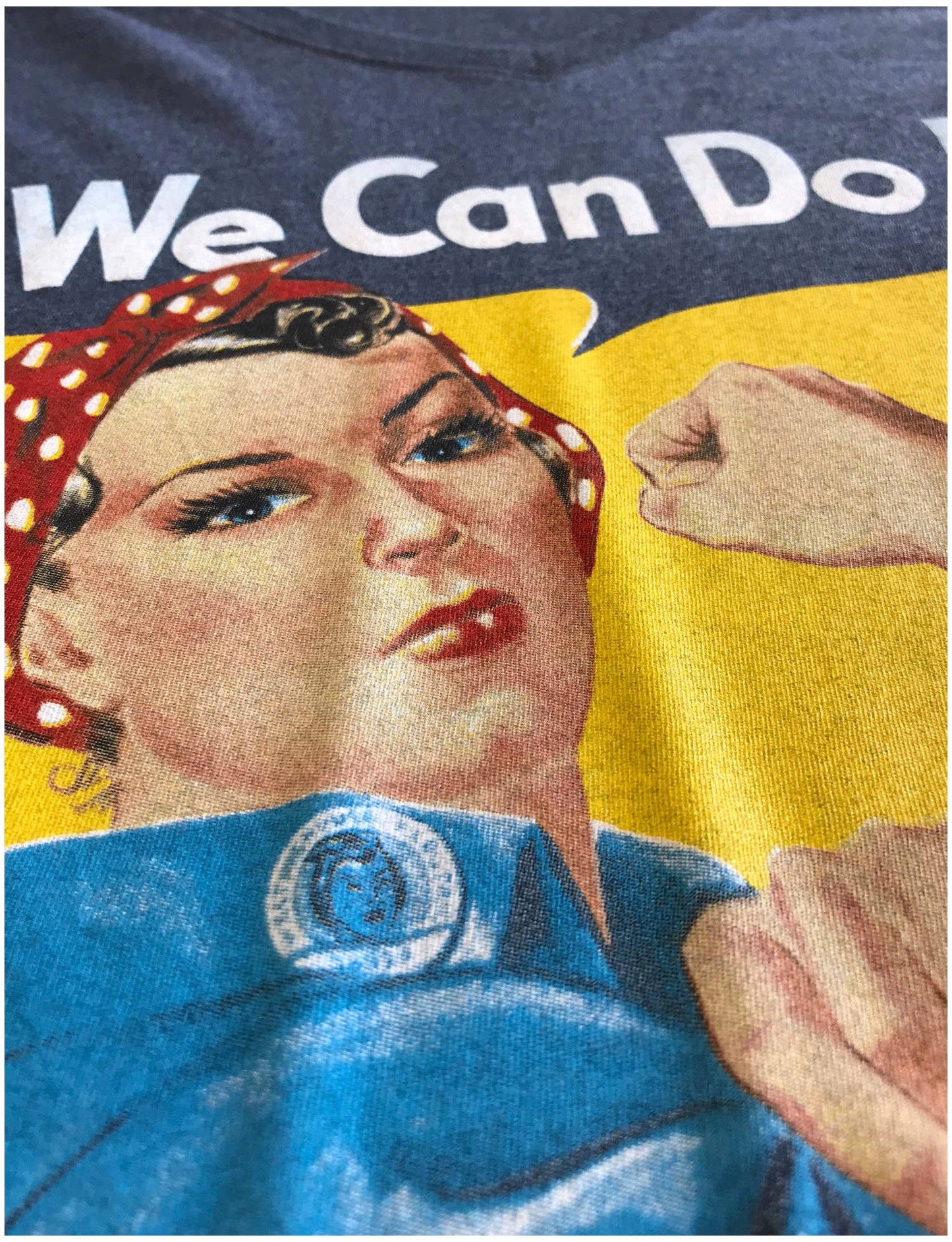 Rosie the Riveter, We Can Do It | Feminist Rosey Rosy V-neck T-shirt for Women: Vintage Navy