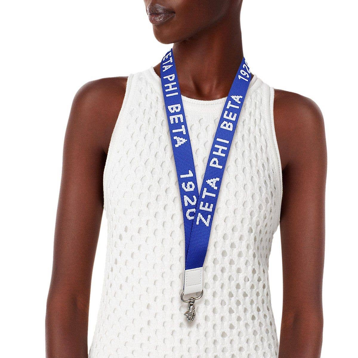 ZPB Blue Canvas Lanyard ID Badge Clip Women: Color: Blue and White