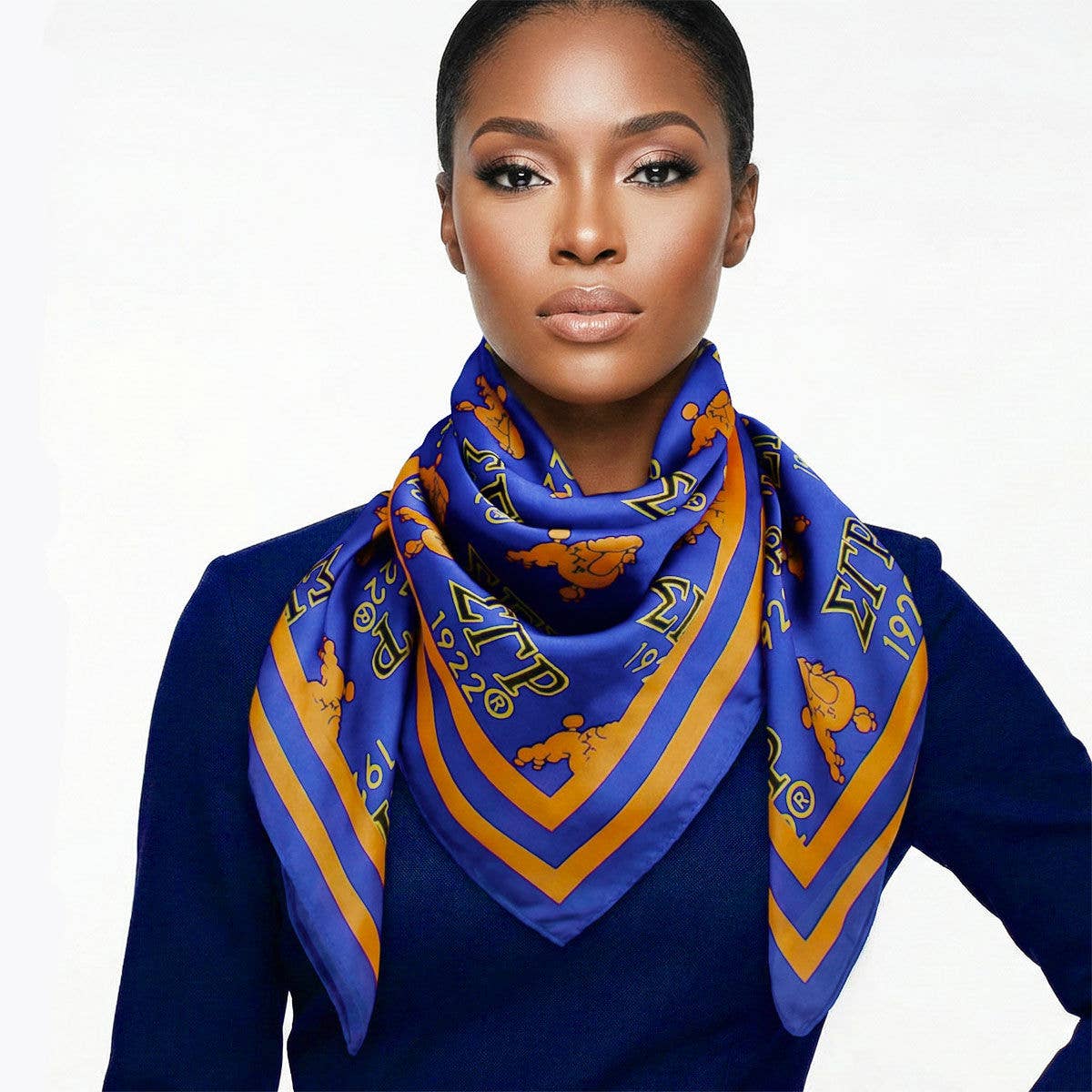 SGRHO Dark Blue and Yellow Poodle Square Scarf: Color: Blue