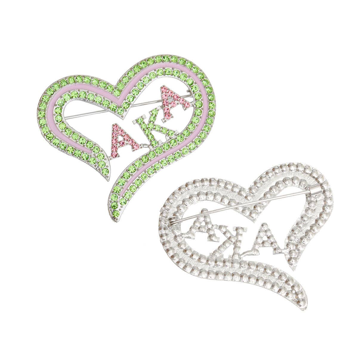 AKA Sorority Heart Pink Green Bling Brooch Women: Pink and Green