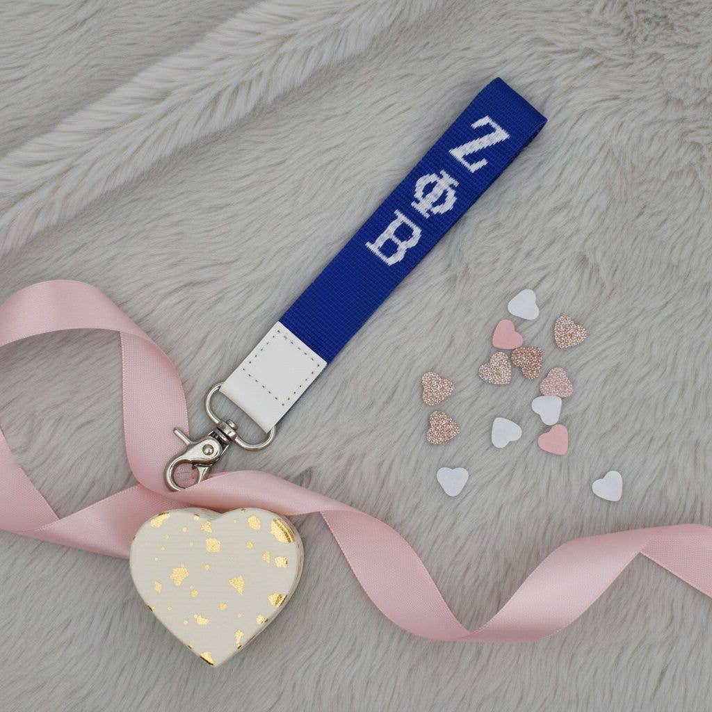 ZPB Blue Canvas Embroidered Wristlet Strap Clip: Color: Blue and White