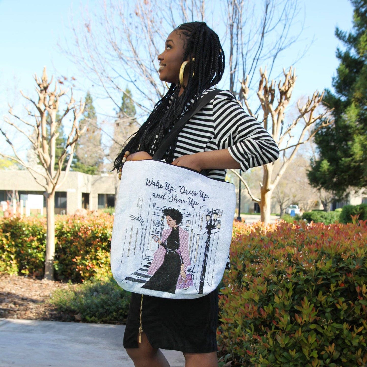 WTB12 Wake Up Show Up Woven Tote Bag