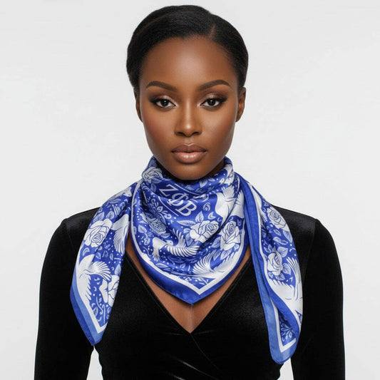 ZPB Blue and White Dove Square Sorority Scarf: Color: Blue and White